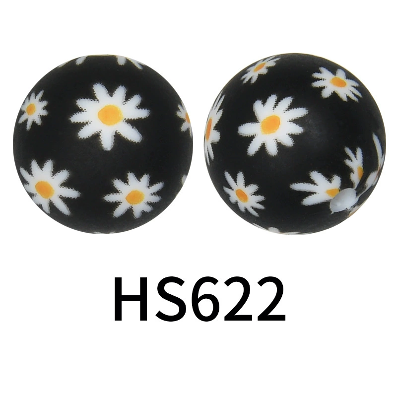 15mm Floral Printed Silicone Beads