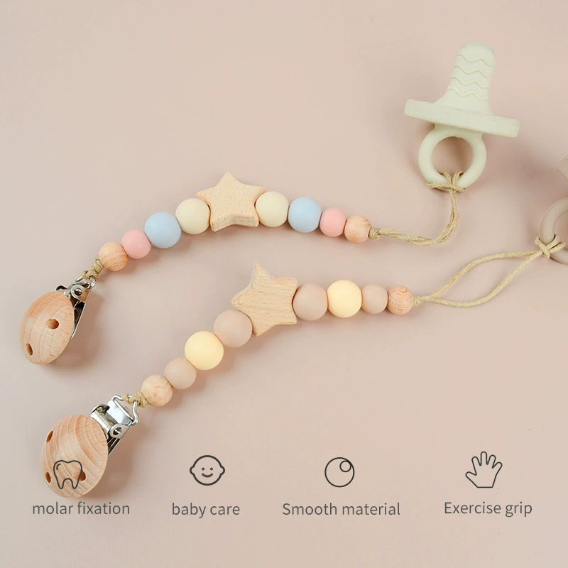 Beechwood Star Silicone Pacifier Clips