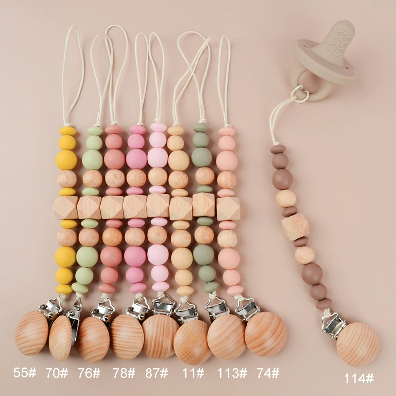Color-Block Silicone & Beechwood Pacifier Clips