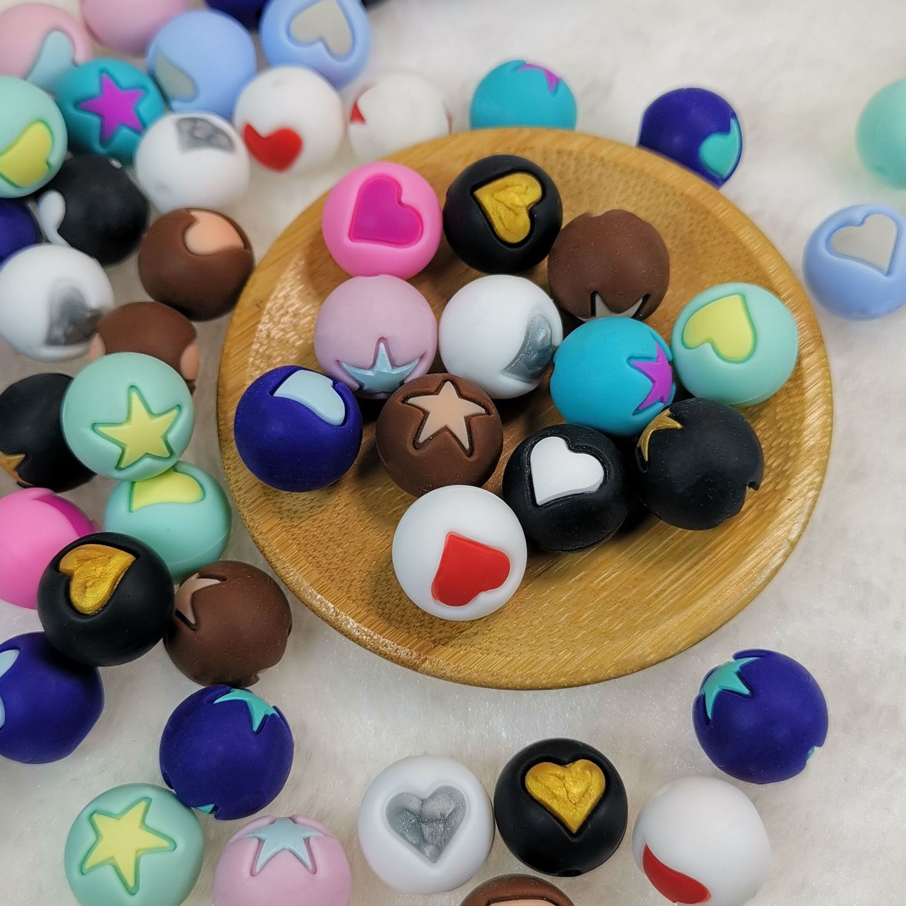 15 mm Heart & Star Printed Silicone Beads