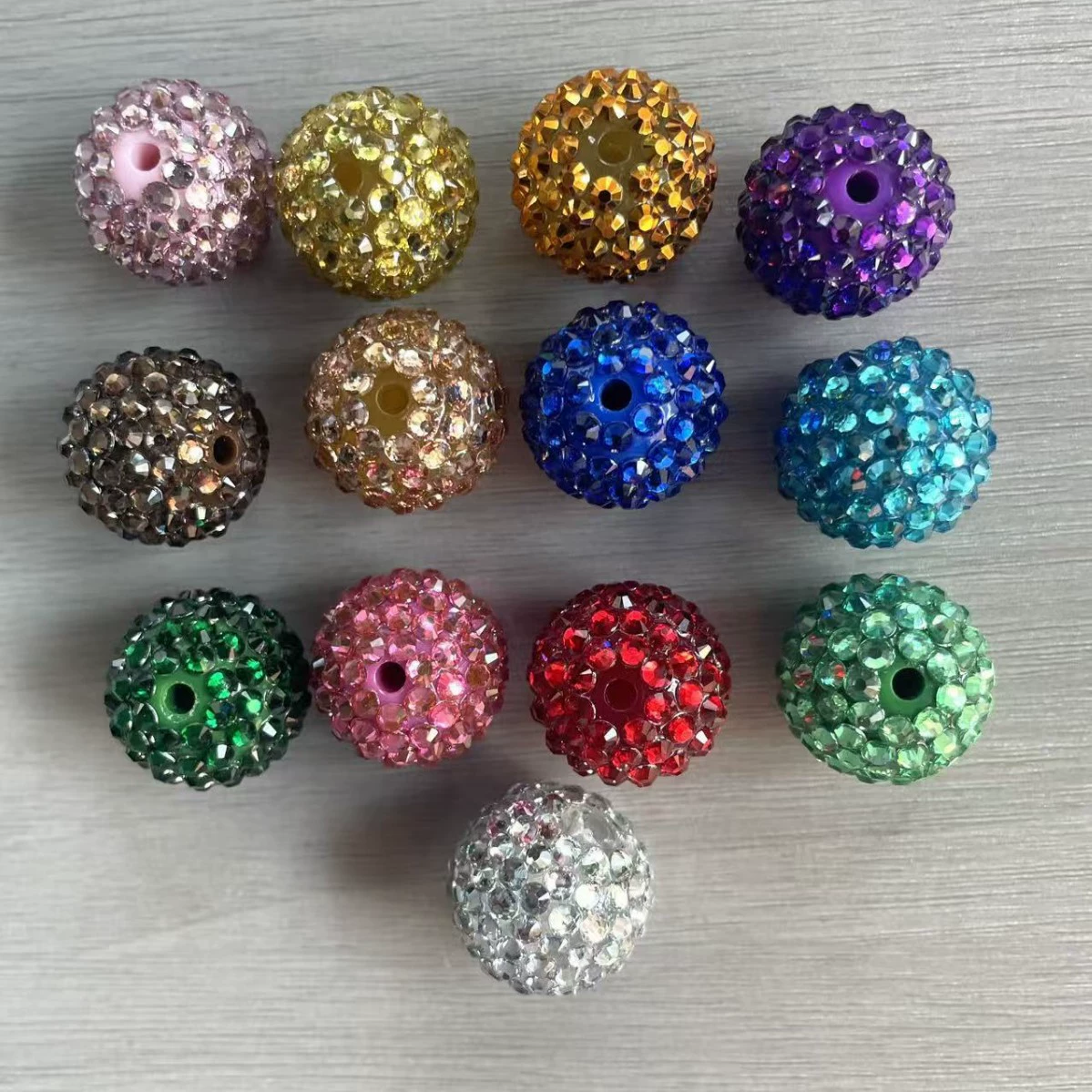 Metallic Rhinestone Resin Round Beads