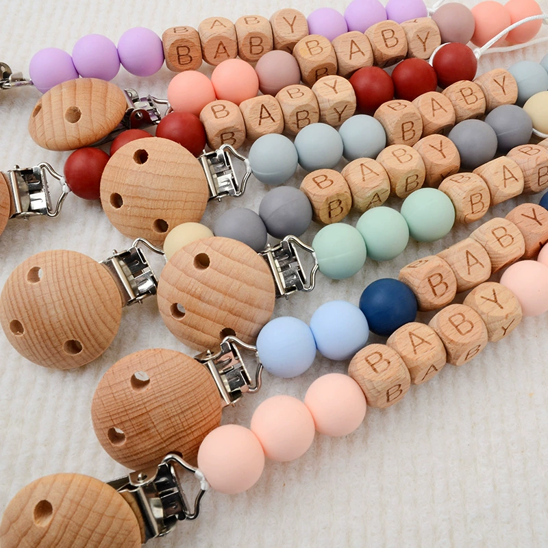 Personalized Silicone & Beechwood Pacifier Clips
