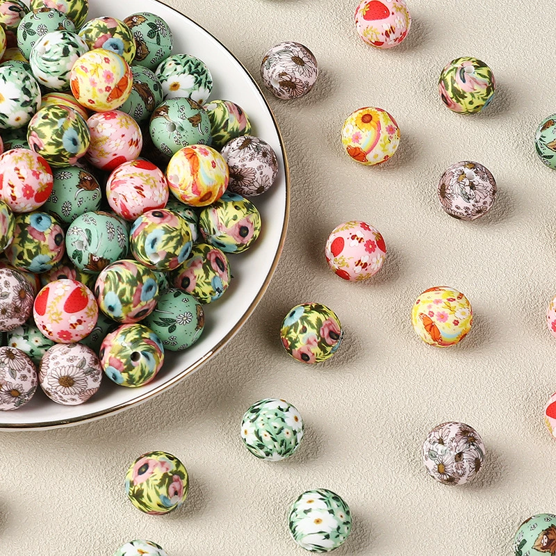 Round Printed Silicone Beads