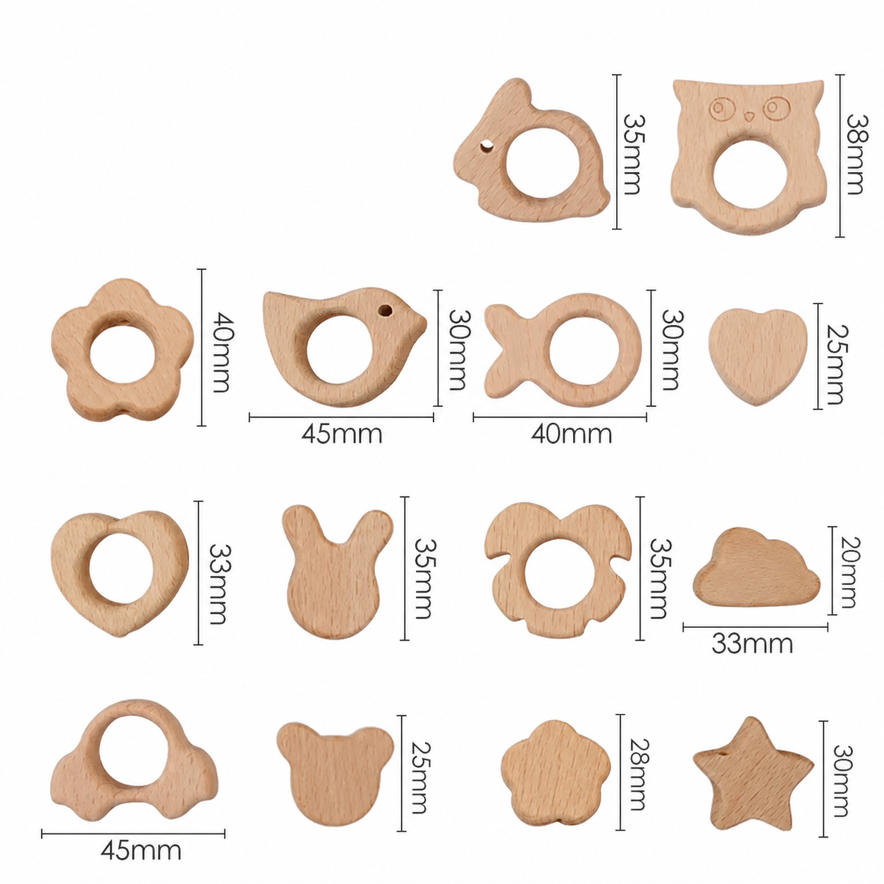 Shaped Beechwood Craft Beads