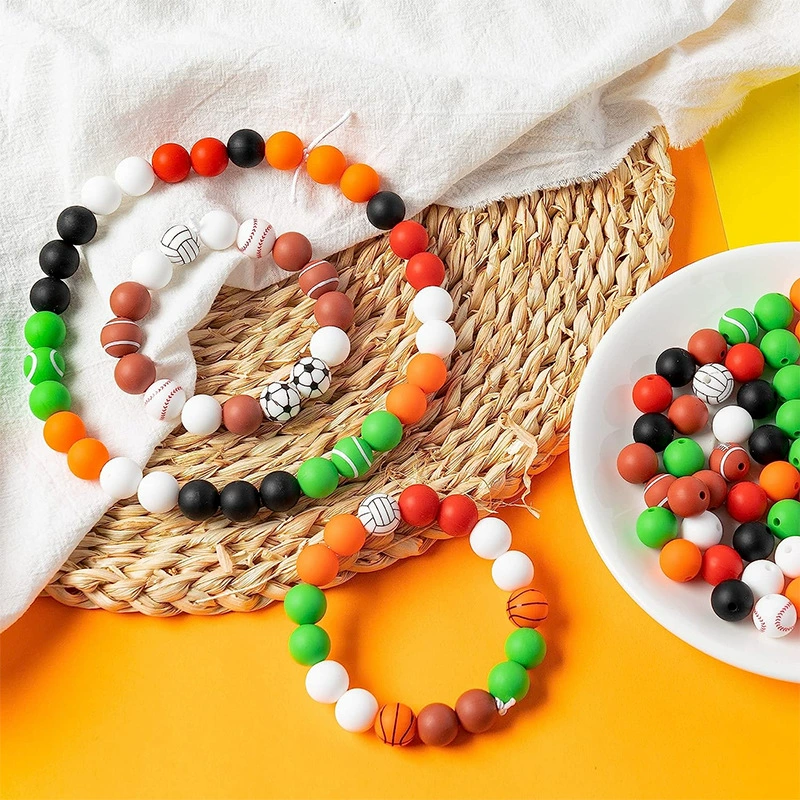 15 mm Sports Ball Printed Silicone Beads
