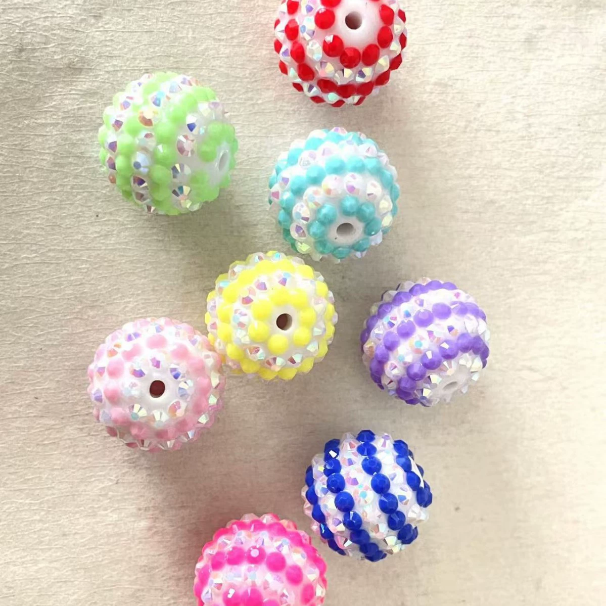 20mm Two-Tone Striped Rhinestone Beads