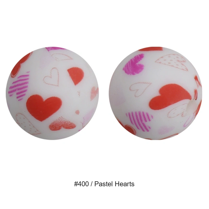 Heart Print Silicone Beads, 12mm, 15mm & 19mm